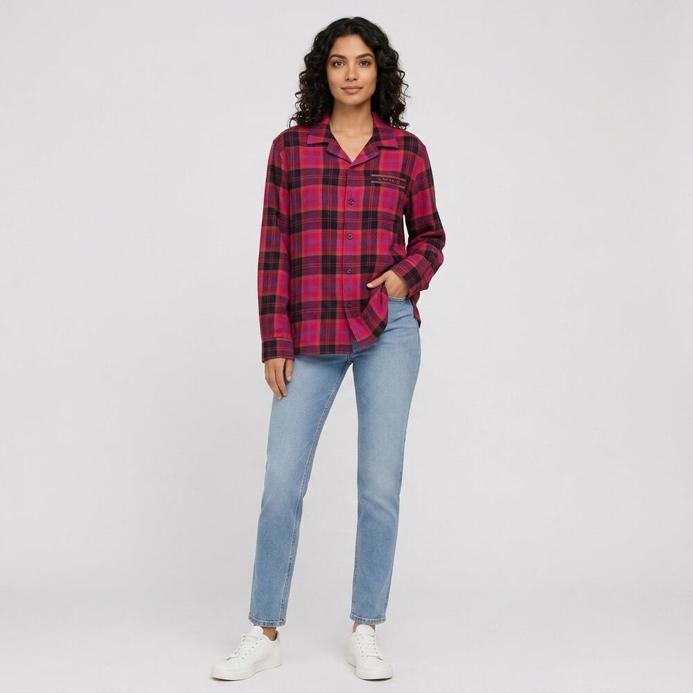 Coach Red Plaid Button-Up Shirt Women Size S